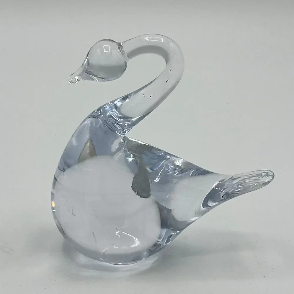 Vintage MCM Konst Glashyttan Urshult Clear Glass Swan Figurine Paperweight